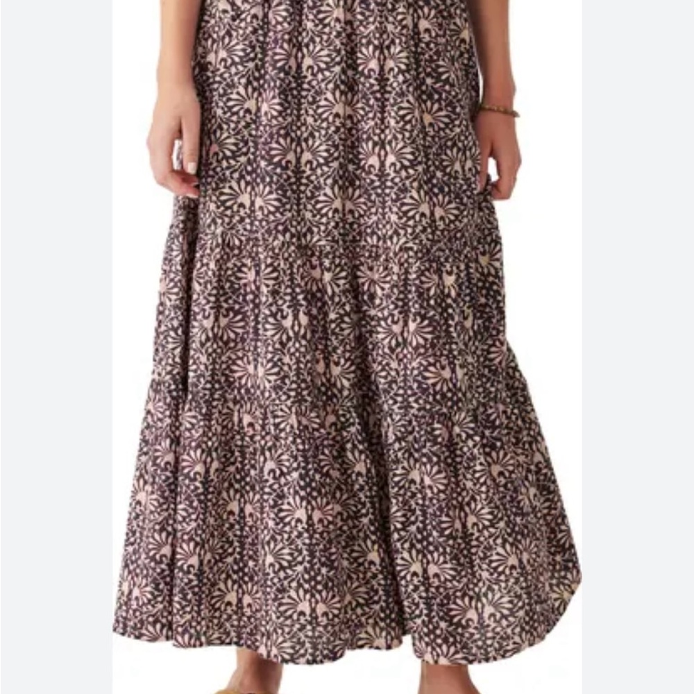 Faherty Floral Maxi Skirt in Black and Cream
